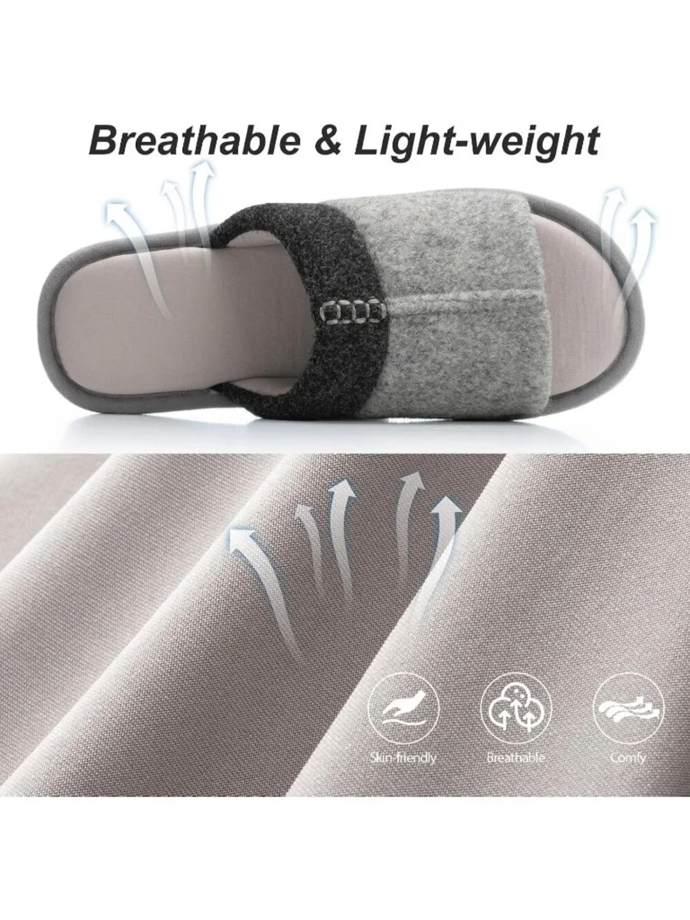 Mens Light Grey Flat Cozy Memory Foam Anti Skid Soft Slip On House Slipper Shoes